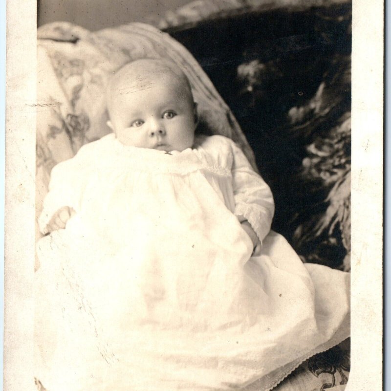 ID'd c1910s Cute Baby Girl 11 Weeks RPPC Child Kid Real Photo Greta Eileen A160