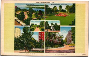 Postcard TN Memphis Parks multiview Forrest Park Court Square Riverside