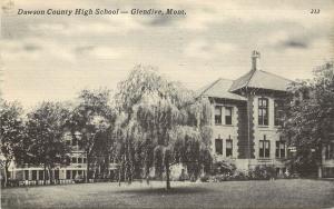 Vintage Linen Postcard; Dawson County High School, Glendive MT, Posted