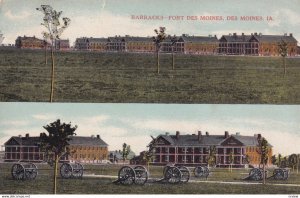 DES MOINES, Iowa, PU-1910; 2-Views, Barracks - Fort Des Moines, Canons