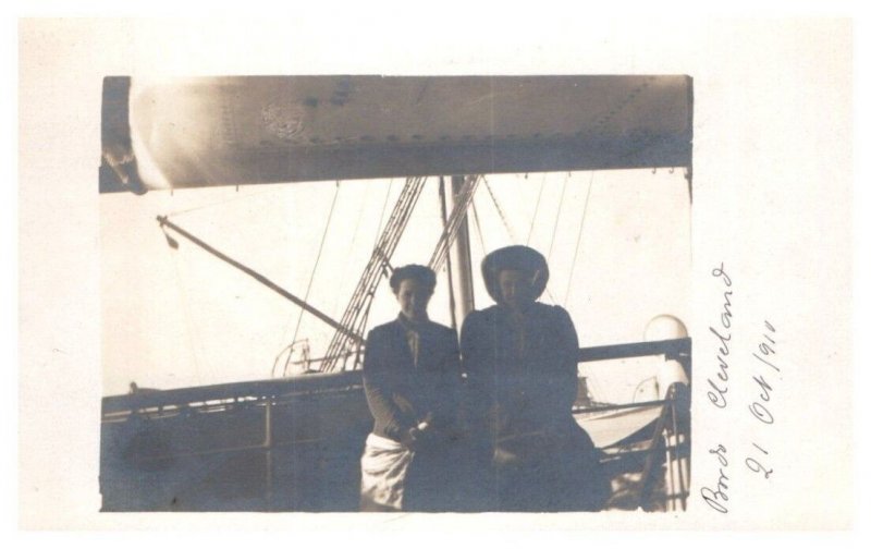 Black and White Photo of Two Women on the Line Steamer 1910 RPPC Postcard