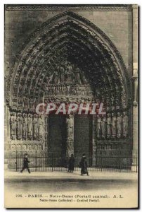 Old Postcard Paris Notre Dame Central portal