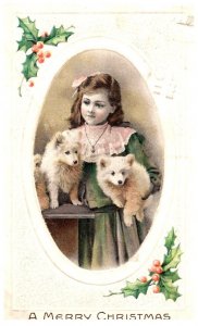 Dog , Victorian girl with puppies