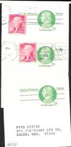 US three used Pre-stamped Postcards UX68 Charles Thomson, #1055 Coil