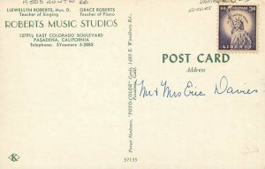 Pasadena California Roberts Music Studios Postcard Route 66 1950s  21-1243