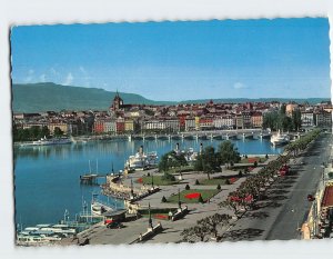 Postcard Quay Mont Blanc and view of the town, Geneva, Switzerland