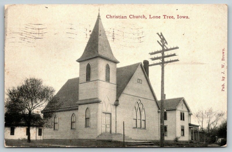 Lone Tree IowaChristian ChurchParsonageGarage or Stable1917 B&W Postcard