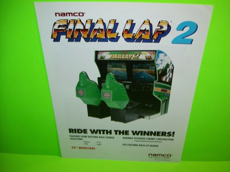 FINAL LAP 2 Video Arcade Flyer Games Original 1991 Driving Vintage Retro Artwork 