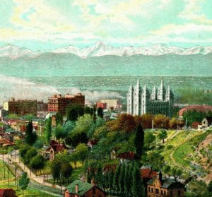 Salt Lake City From Prospect Hill Mormon Temple Mountains UNP Postcard O12