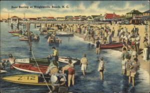 Wrightsville Beach NC Speedboat Speed Boat Racing LINEN Postcard