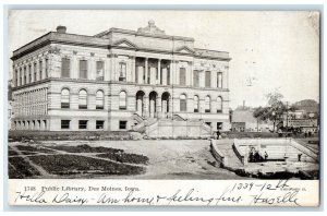 1908 Exterior View Public Library Building Des Moines Iowa IA Antique Postcard