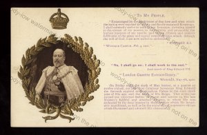 ROY304 - King Edward VII - To my People Poem - In Memorium Postcard