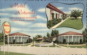North Miami Florida Motel Rotunda Biscayne Blvd c1930-50s Vintage Postcard