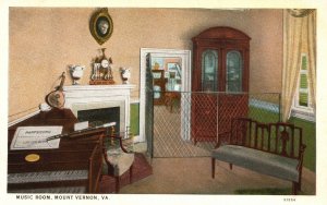 Vintage Postcard 1920's Music Room Mount Vernon Virginia VA