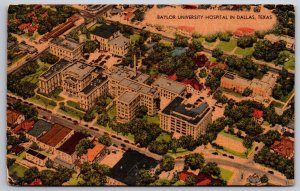 Aerial View Baylor University Hospital Dallas Texas TX UNP Linen Postcard A13