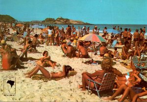 Brazil Rio De Janeiro Beach Scene With Sun Bathers