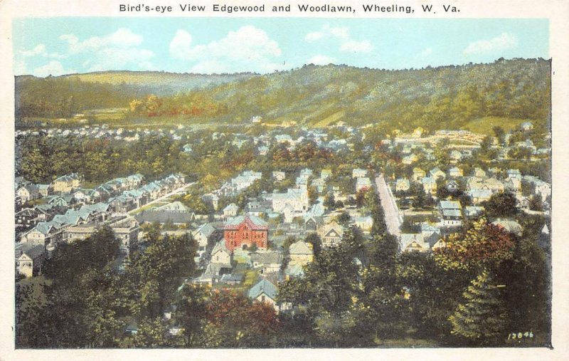 EDGEWOOD & WOODLAWN WHEELING WEST VIRGINIA AERIAL VIEW POSTCARD (c. 1920)