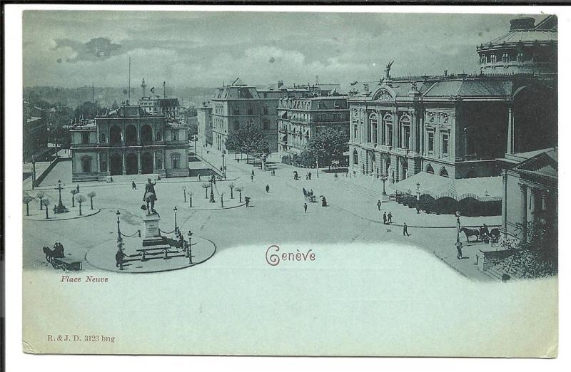 Estimated Early 1900s Switzerland Vintage Postcard - Geneva - Place Neuve