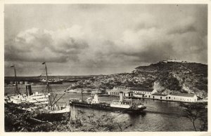 curacao, N.A., WILLEMSTAD, View of St. Ana-Bay, Steamer (1950s) RPPC Postcard