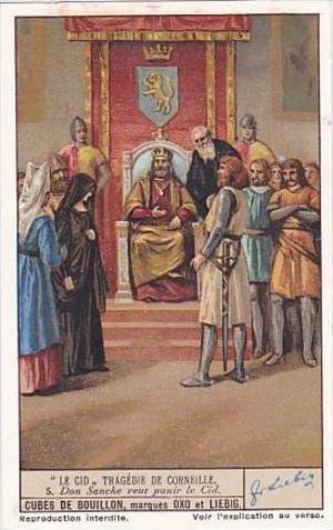 Liebig Vintage Trade Card S1337 El Cid 1936 No 5 Don Sanche veut punir le Cid