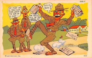 Military Comic Postcard, Old Vintage Antique Post Card Letters Unused