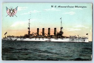 Pasadena California CA Postcard US Armored Cruiser Washington US Navy Ship 1908