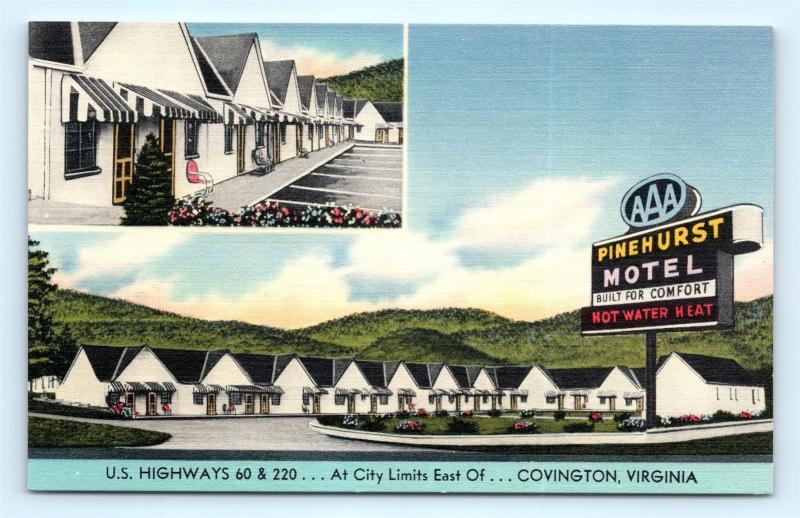 Postcard VA Covington Pinehurst Motel Vintage Linen Multiview J5