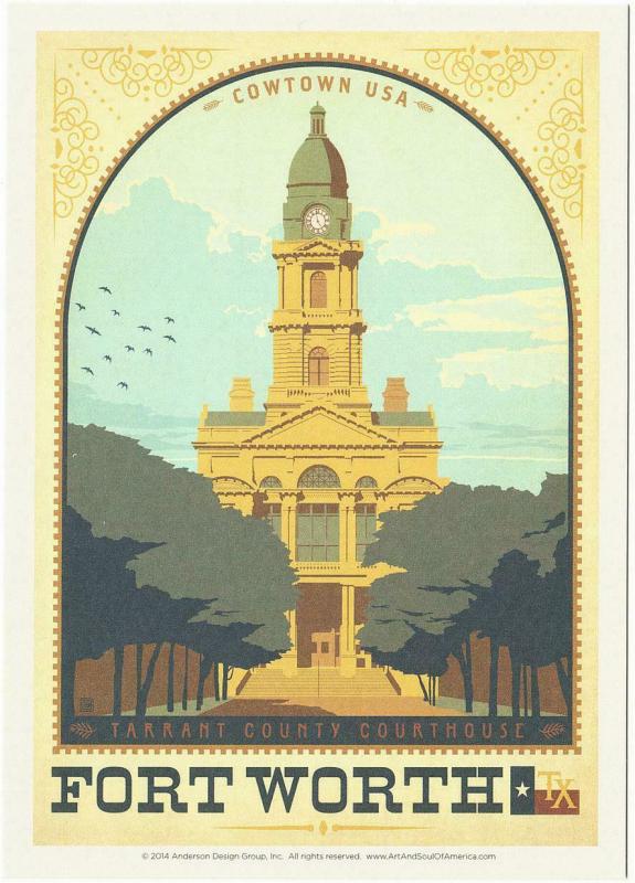 Postcard of Fort Worth Texas Tarrant County Courthouse Poster Style Postcard