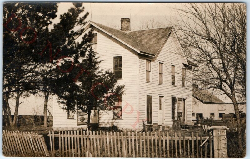 1909 Sharp Farm House RPPC Barn Homestead Cat Detailed Real Photo PC Fence A133