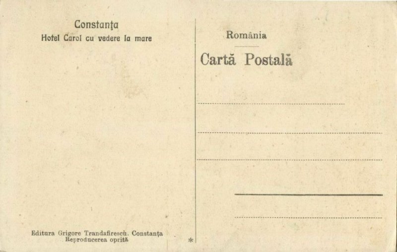 romania, CONSTANȚA, Hotel Carol cu vedere la Mare (1920s) Postcard