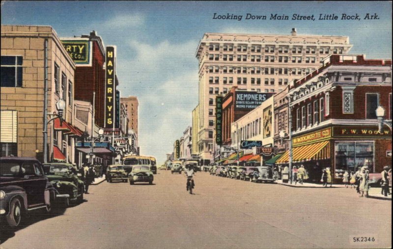 Little Rock Arkansas AR Bus Street Scene Linen Vintage Postcard