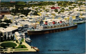 Vtg Steam Ship Docked in Harbour City of Hamilton Bermuda 1950s Postcard