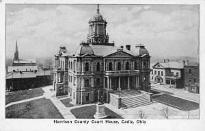 Cadiz Ohio aerial bird's eye view Harrison Co Court House antique pc (Z10758