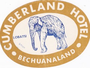 Bechuanaland Lobatsi Cumberland Hotel Light Brown Elephant Vintage Luggage La...