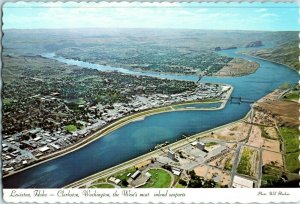 Aerial View Postcard Lewiston Idaho Clarkston Washington seaport