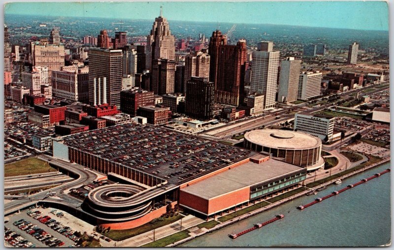 Civic Center Skyline Detroit Michigan MI Cobo Hall Convention Arena Postcard