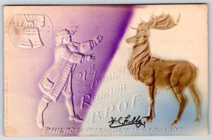1907 B.P.O.E. ELKS 21st REUNION PHILADELPHIA PA AIRBRUSHED EMBOSSED POSTCARD