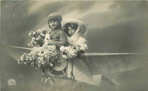 Early Aviation Fantasy Children 1912 RPPC Photo Postcard 7987