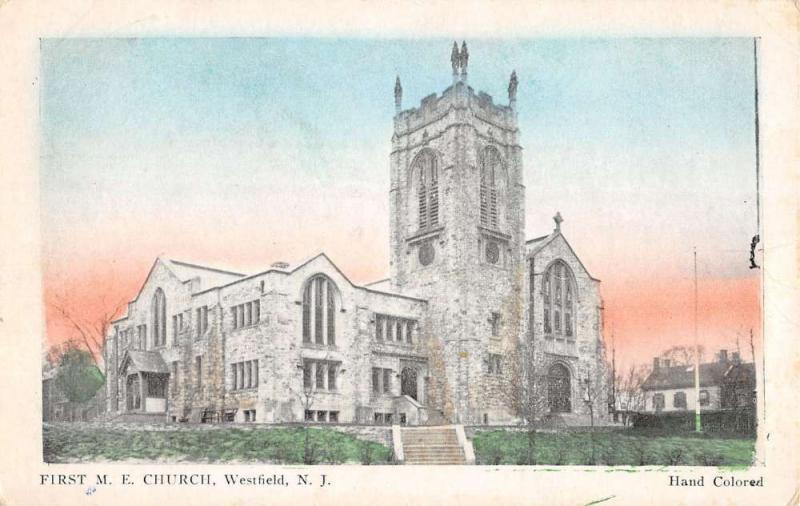 Westfield New Jersey First ME Church Street View Antique Postcard K33425