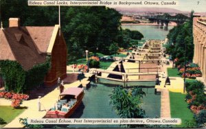 Canada Ottawa Rideau Canal Locks Interprovincial Bridge n Background 1955