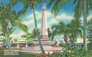 USA Fountain Normandy Isles Miami Beach Linen Postcard 03.58