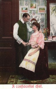 Vintage Postcard 1908 Lovers Couple Confidential Chat Inside The House Romance