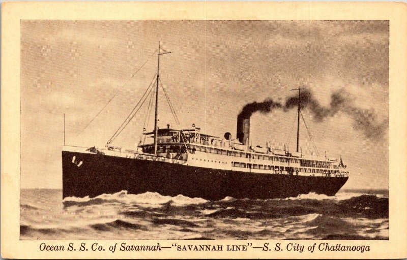 VINTAGE POSTCARD OCEAN S.S. Co. OF SAVANNAH LINES S.S. CITY OF CHATTANOOGA c1920