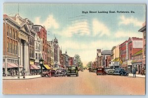 Pottstown Pennsylvania Postcard High Street Looking East Classic Cars 1954 Linen