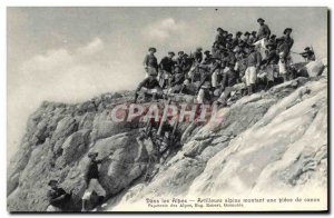 Old Postcard Militaria Alpine hunters in the Alps Alpine Gunners amount canno...