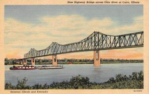 CAIRO, IL Illinois  NEW HIGHWAY BRIDGE~Ohio River to Kentucky  c1940's Postcard