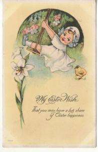 EASTER   CUTE TODDLER in SWING  1916 postcard