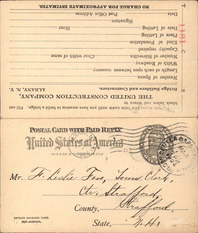Albany United Construction Co c1900 Fold Open Postal Card