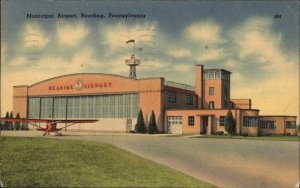 Reading Pennsylvania PA Municipal Airport Linen Vintage Postcard