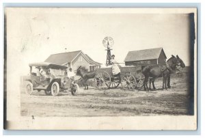 1912 Homestead Windmill Car Wagon Byron Nebraska NE RPPC Photo Antique Postcard 